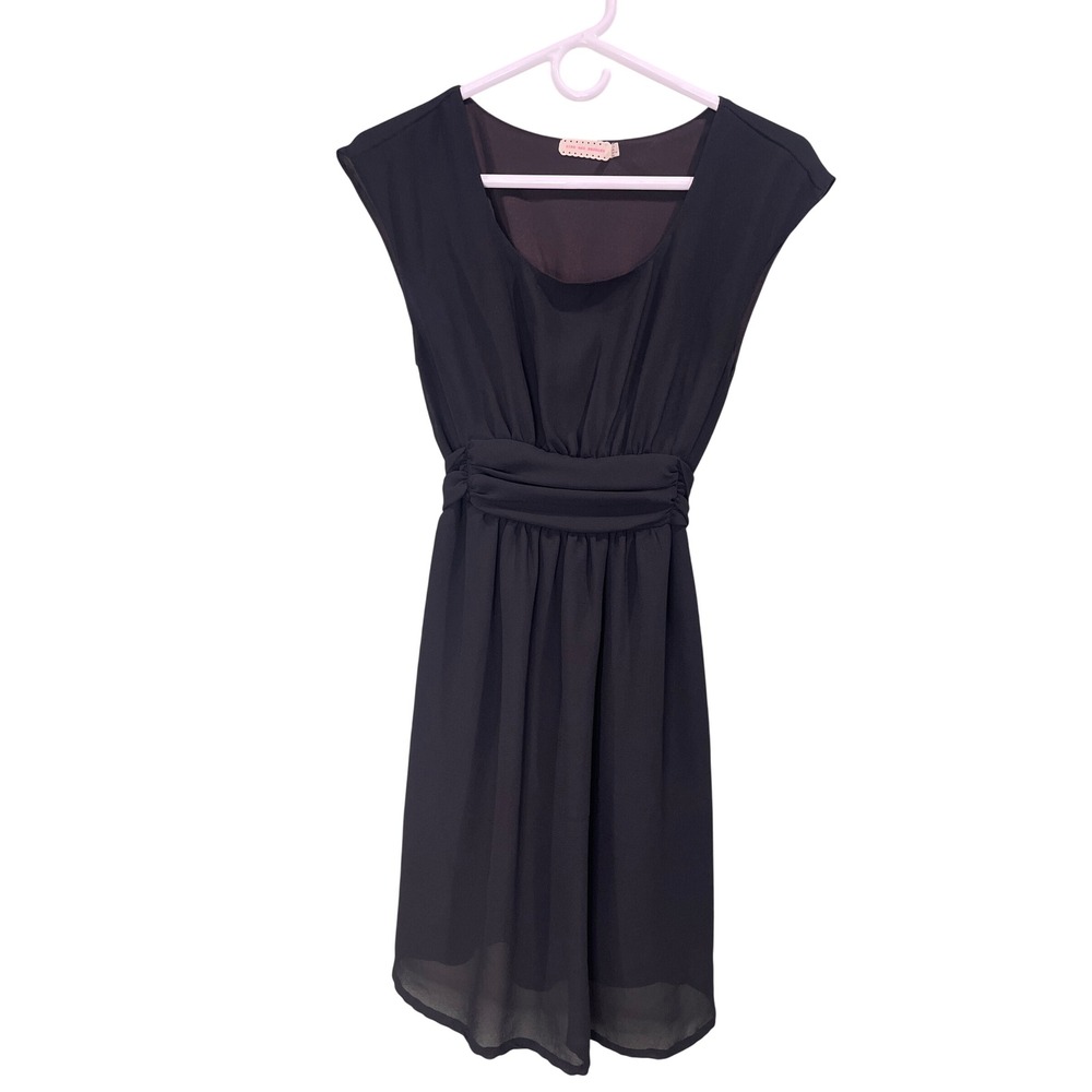 Pins & Needles Black Chiffon Sleeveless Mini Dress Smocked Back Tie Waist Small